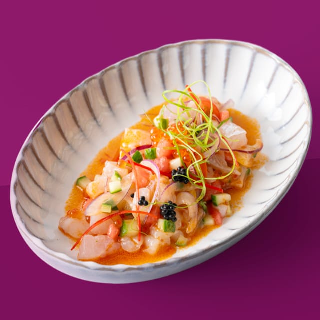 Ceviche de maquereau et crevettes rouges